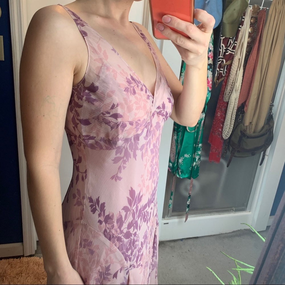 Jones NY silk floral flutter maxi dress pink lilac - Picture 10 of 12